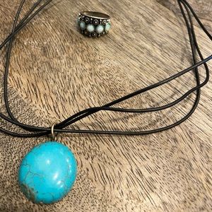 Solid turquoise necklace and ring pair